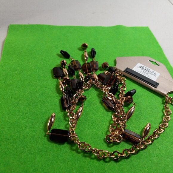 NWT Erica Lyons Statement Gold tone Beaded Dangling Necklace - Picture 8 of 10